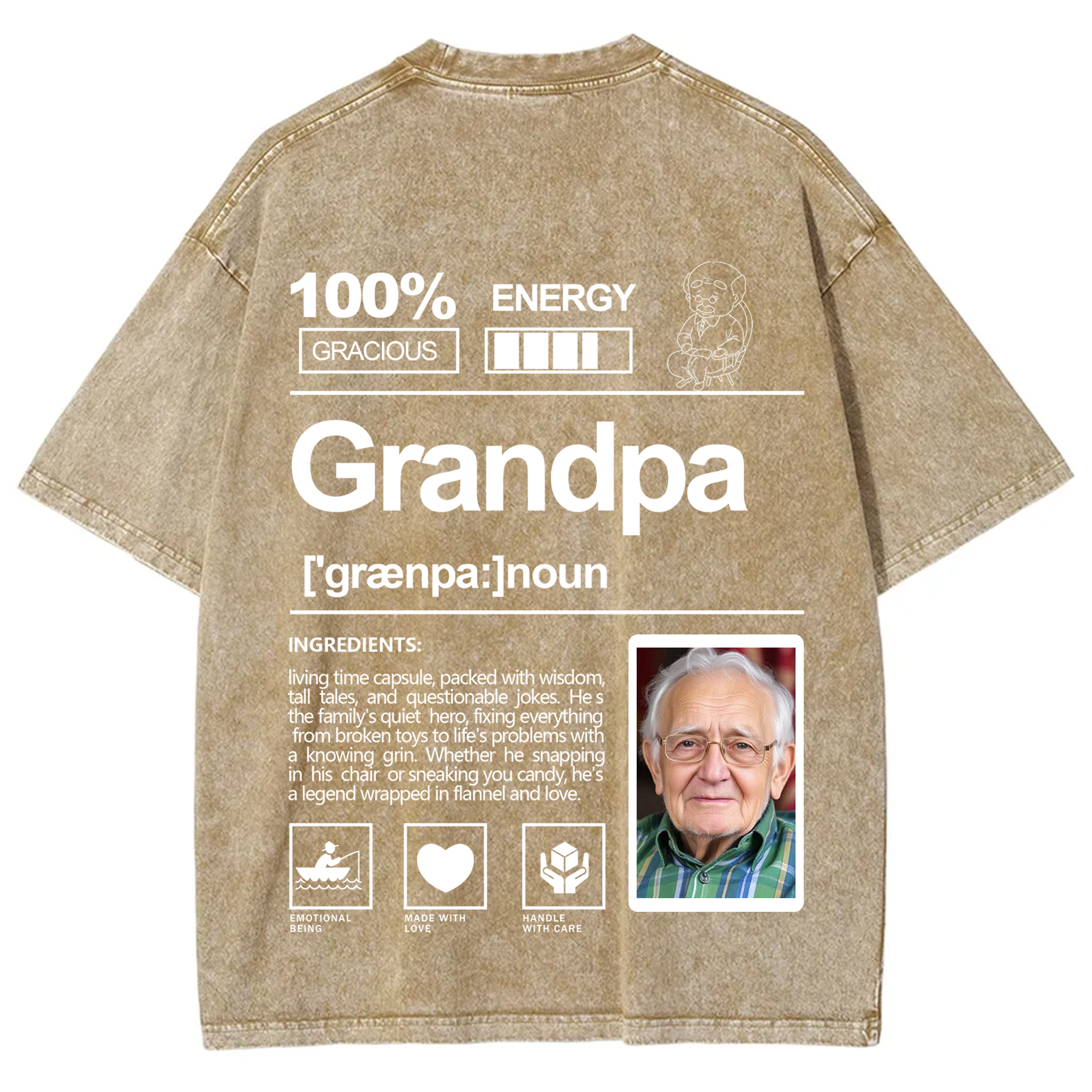 Addcustom Photo Grandpa Washed T-Shirt