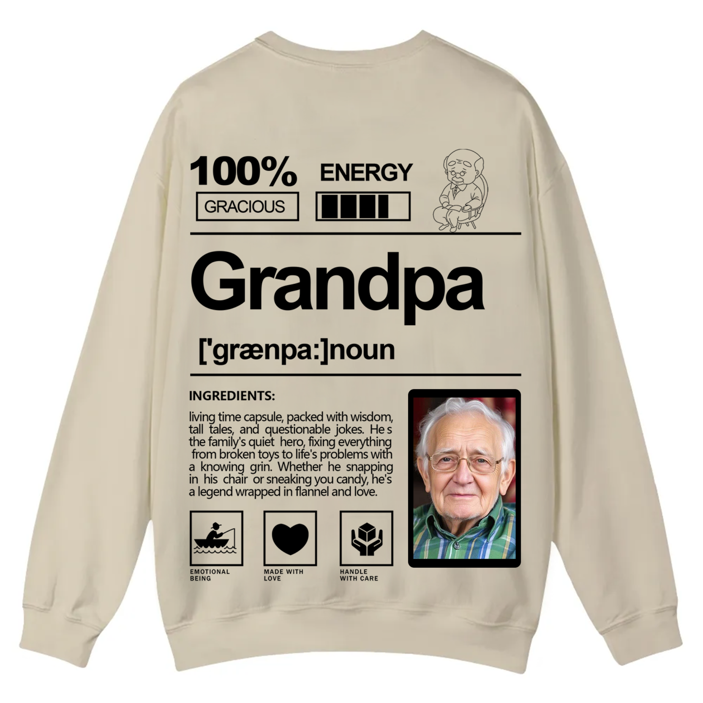 Addcustom  Photo Grandpa Casual Crewneck Sweatshirt
