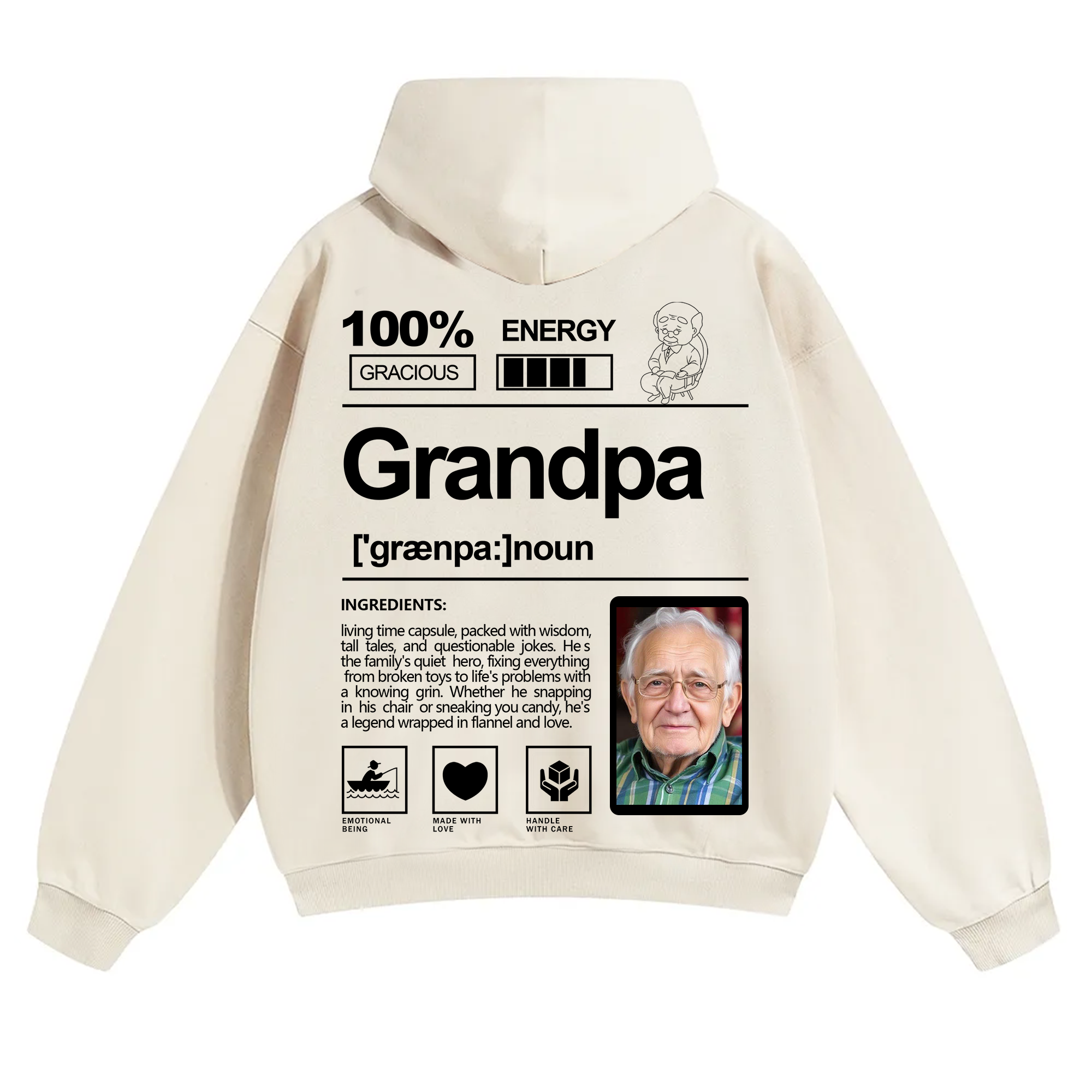 Addcustom Photo Grandpa Solid Color Hoodie