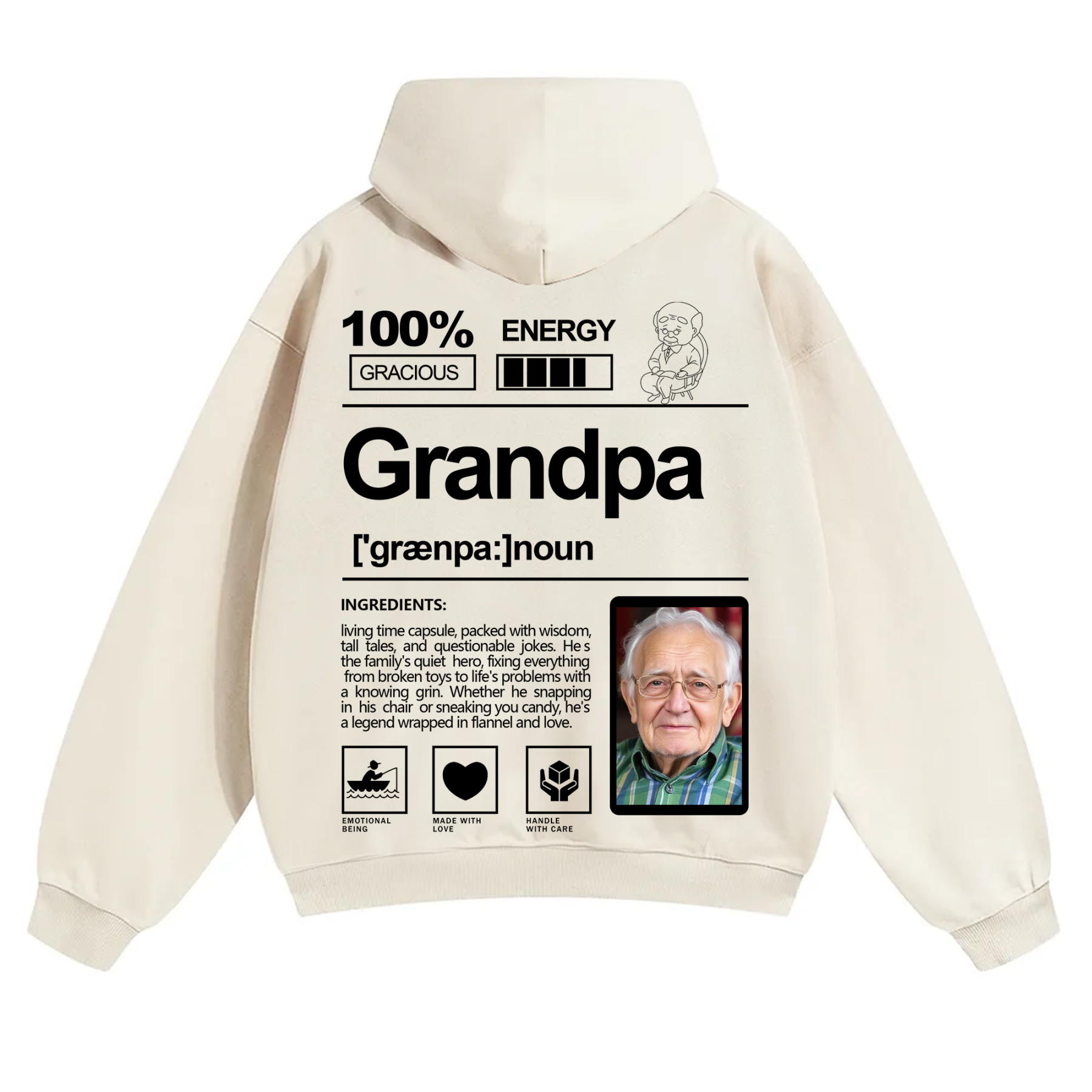 Addcustom Photo Grandpa Solid Color Hoodie