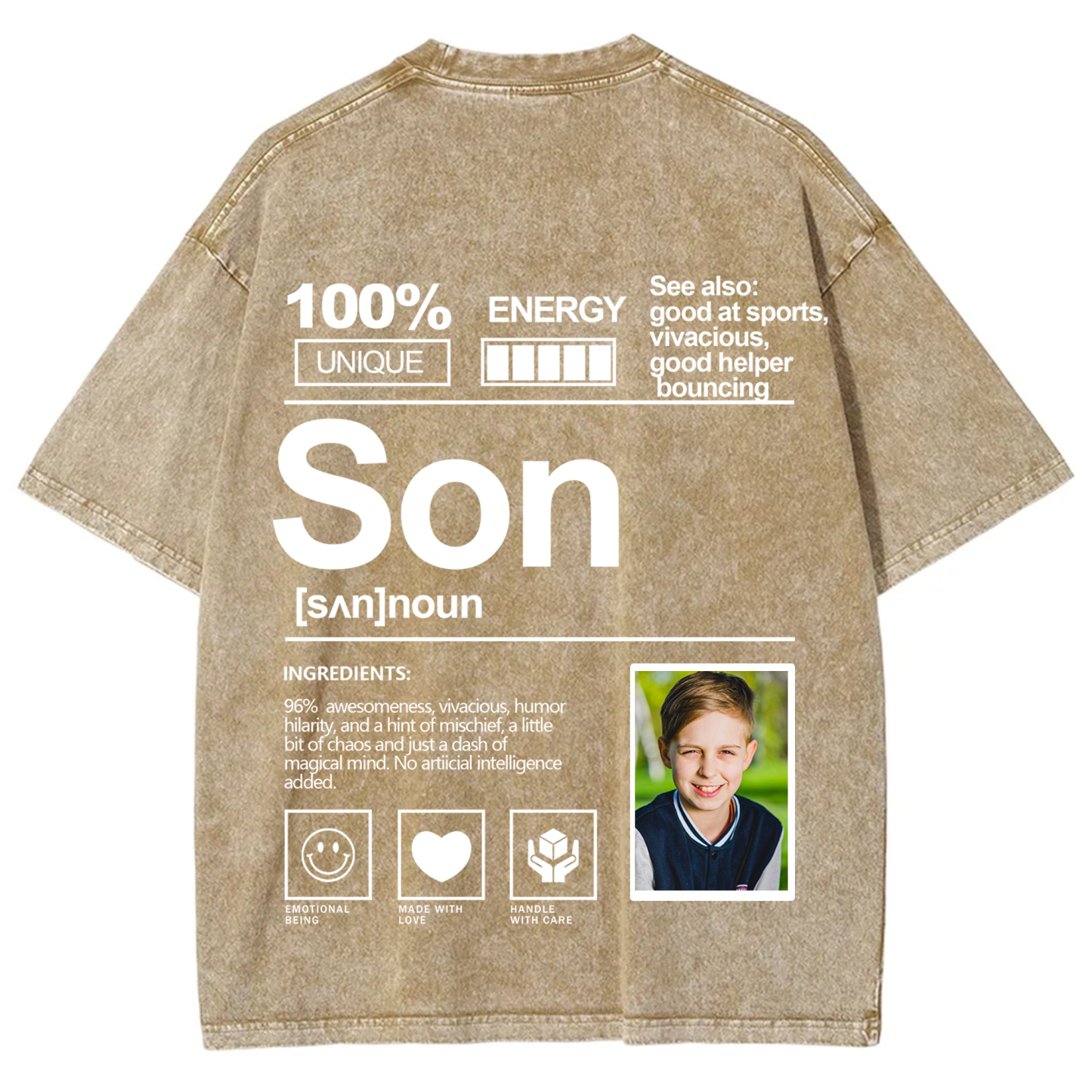 Addcustom Photo Son Washed T-Shirt