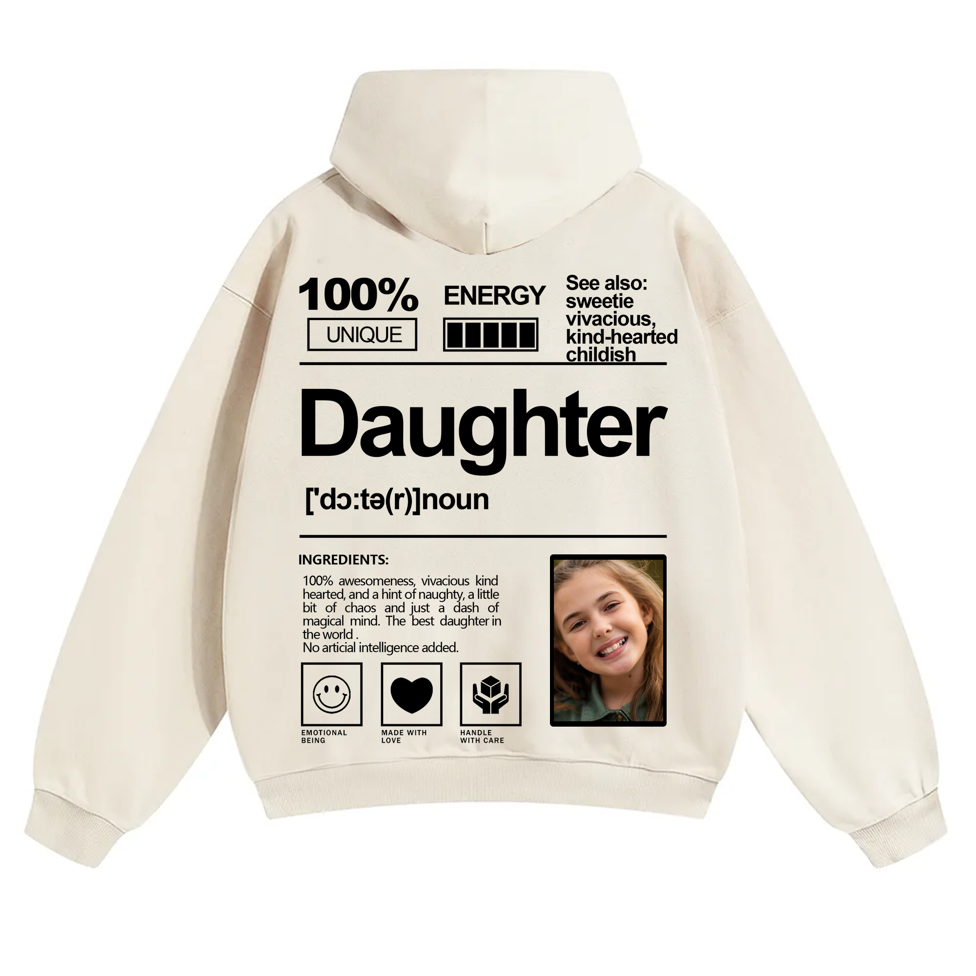 Addcustom Photo Daughter Solid Color Hoodie