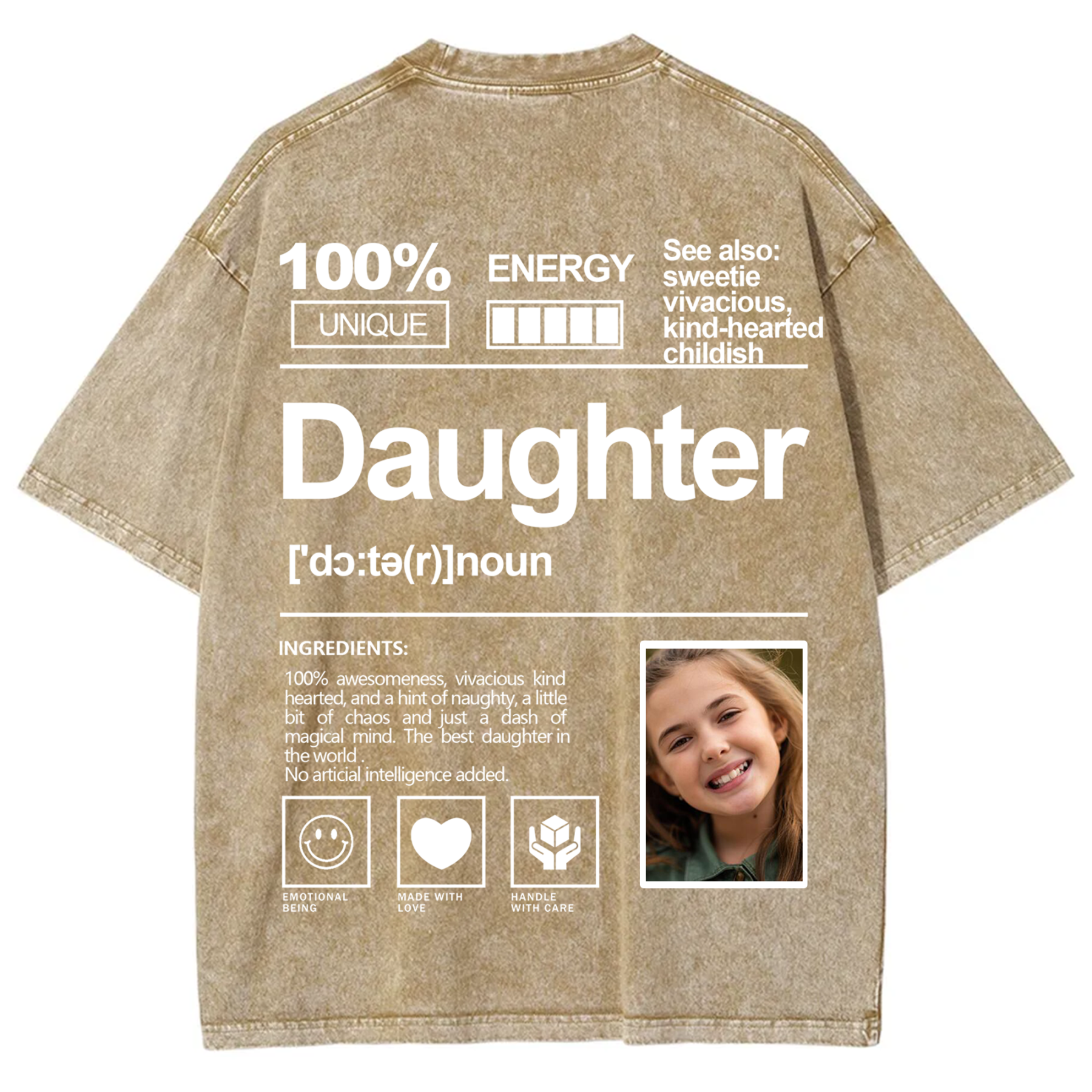 Addcustom Photo Daughter Washed T-Shirt