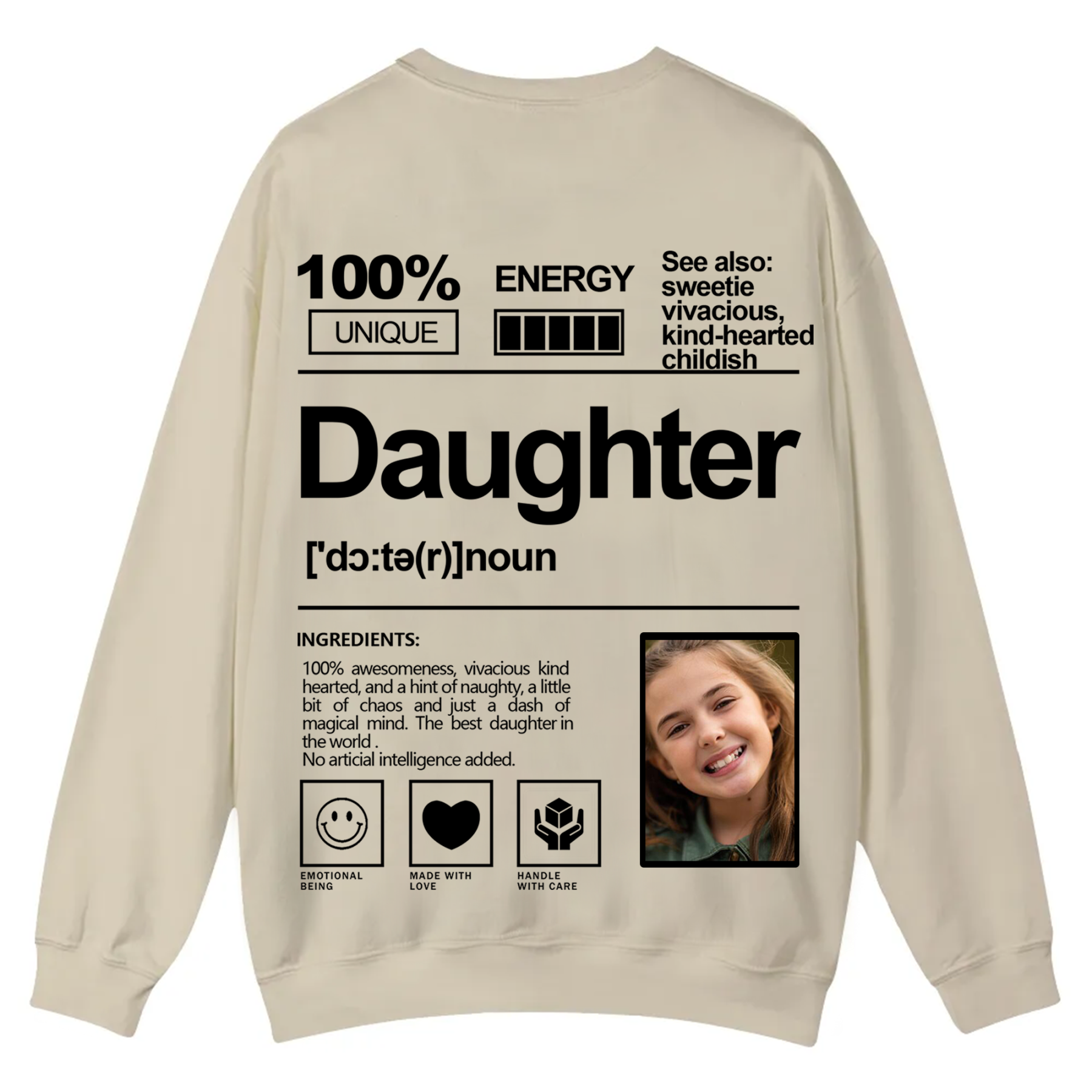 Addcustom  Photo Daughter Casual Crewneck Sweatshirt