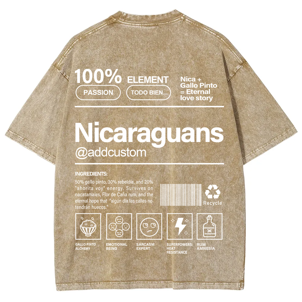 Nicaraguans Addcustom Unisex Fit  Washed T-Shirt