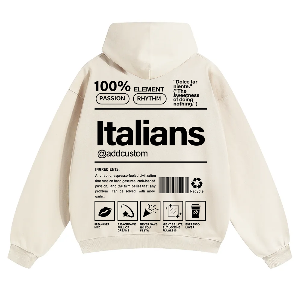 Italians Addcustom Unisex Fit Color Hoodie wearishow