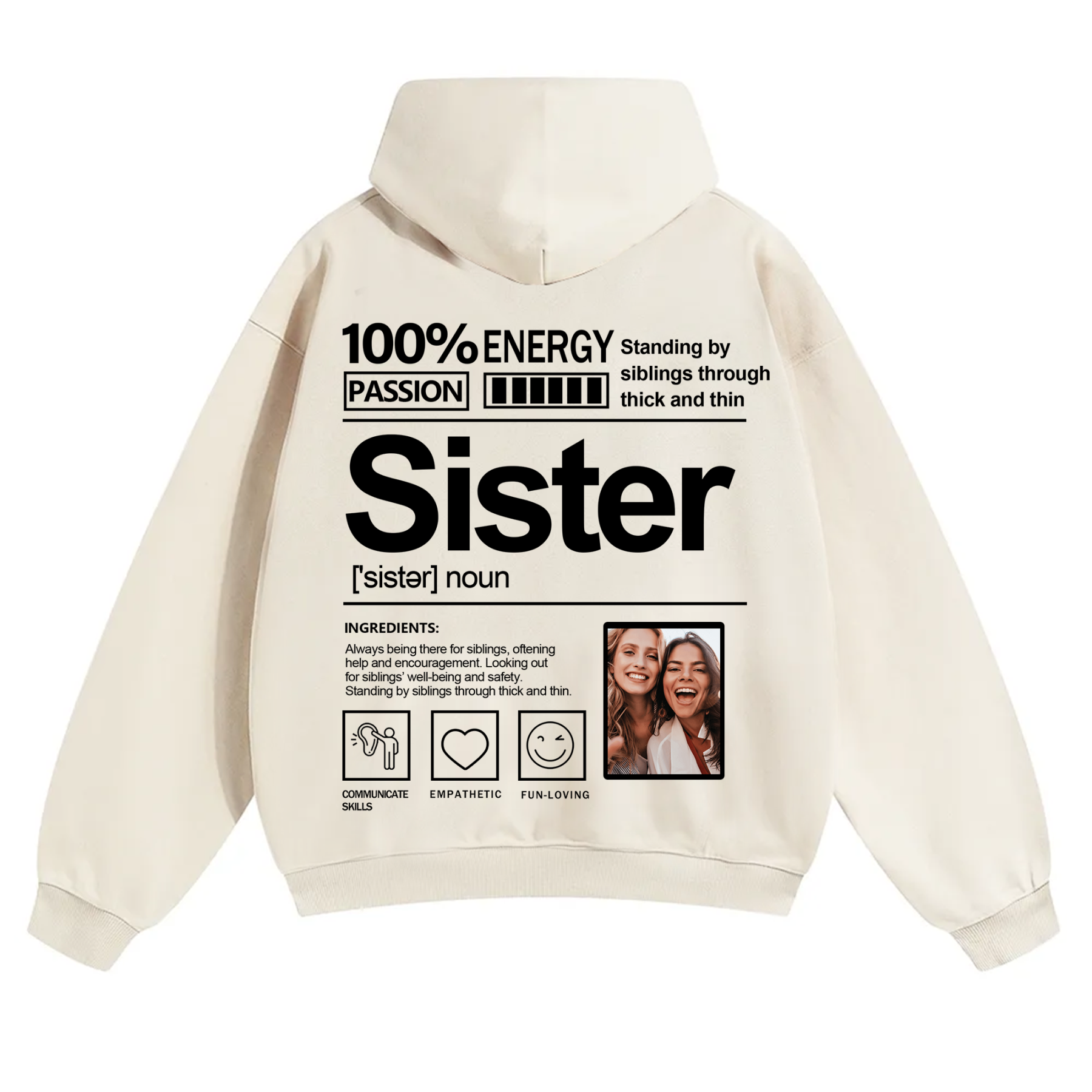 Addcustom Photo Sister Solid Color Hoodie