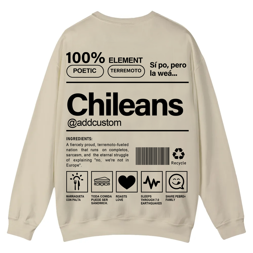 Chileans Addcustom Unisex Fit  Casual Crewneck Sweatshirt wearishow