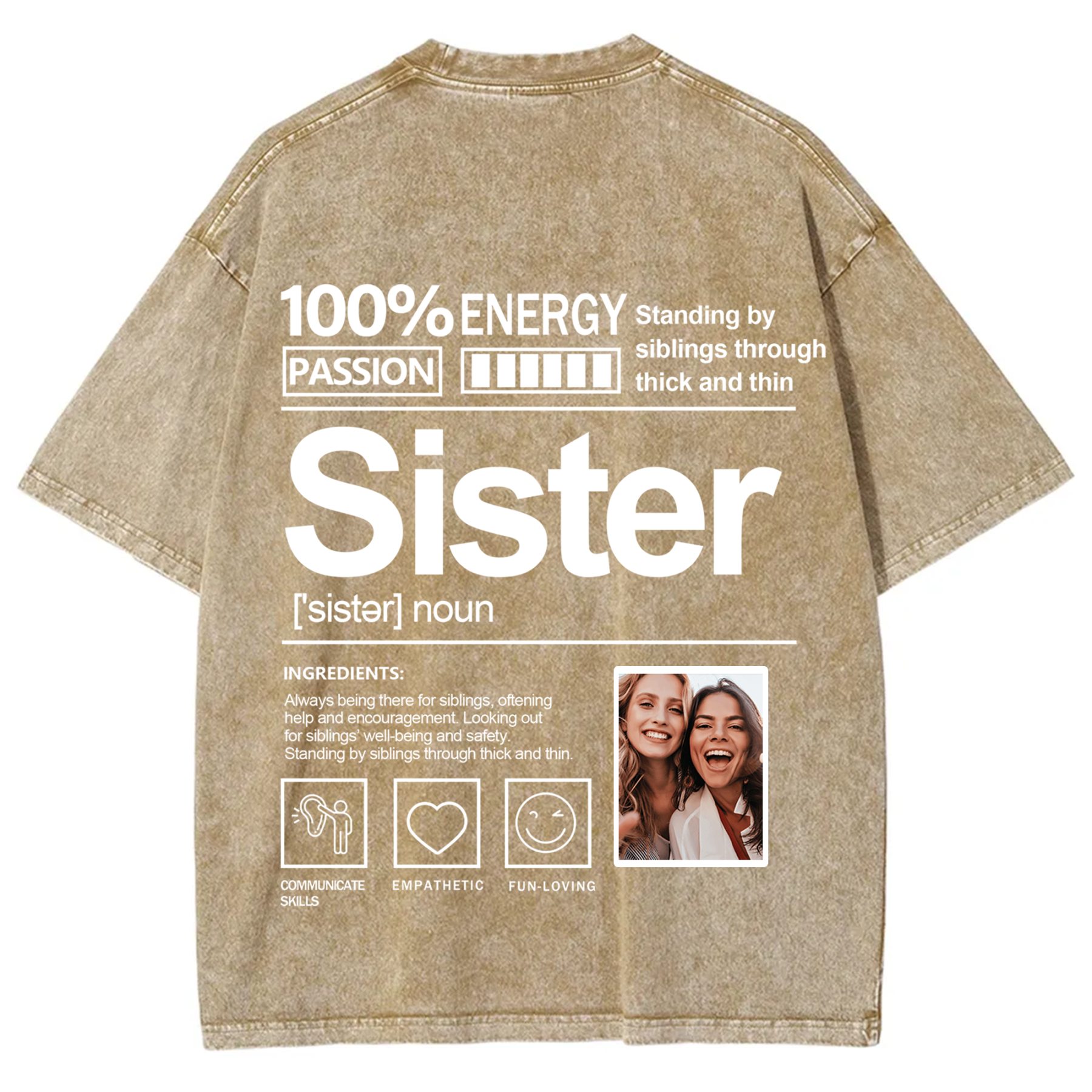 Addcustom Photo Sister Washed T-Shirt