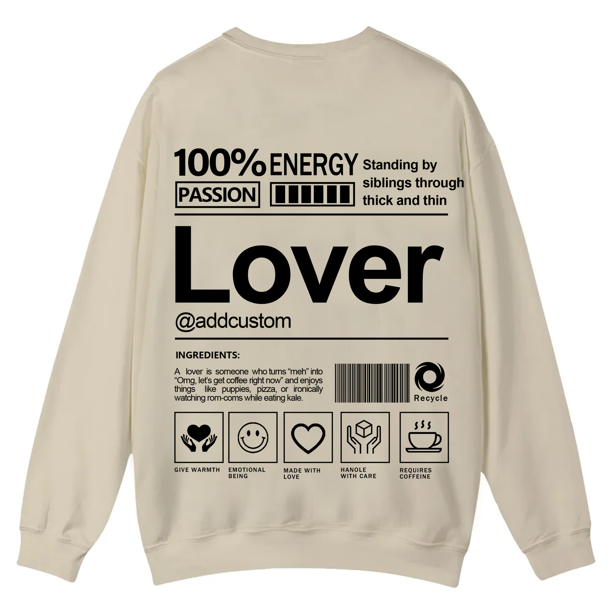 Lover Addcustom Casual Crewneck Sweatshirt