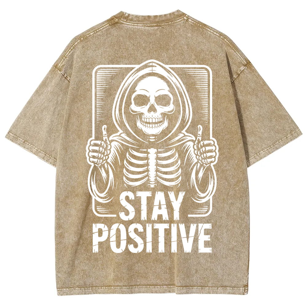 Unisex Vintage  Stay Positive Skeleton Sticker t-Shirt