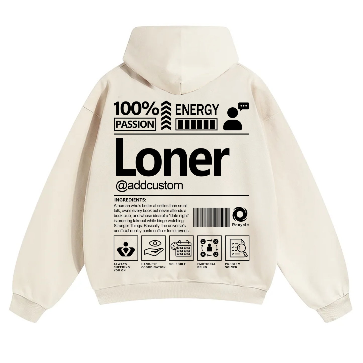 Loner  Addcustom Unisex Fit Solid Color Hoodie