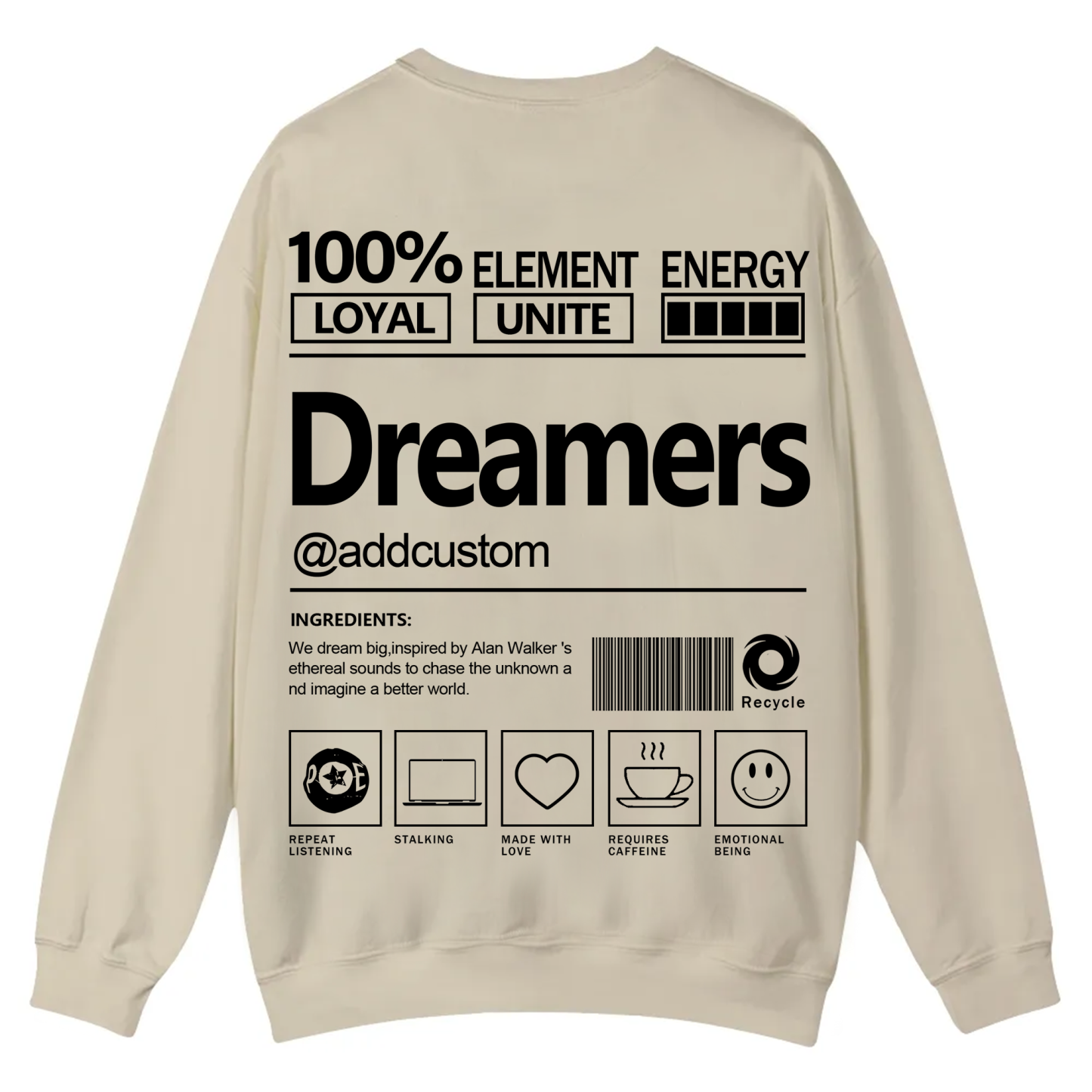 Dreamers Addcustom Unisex Fit Casual Crewneck Sweatshirt