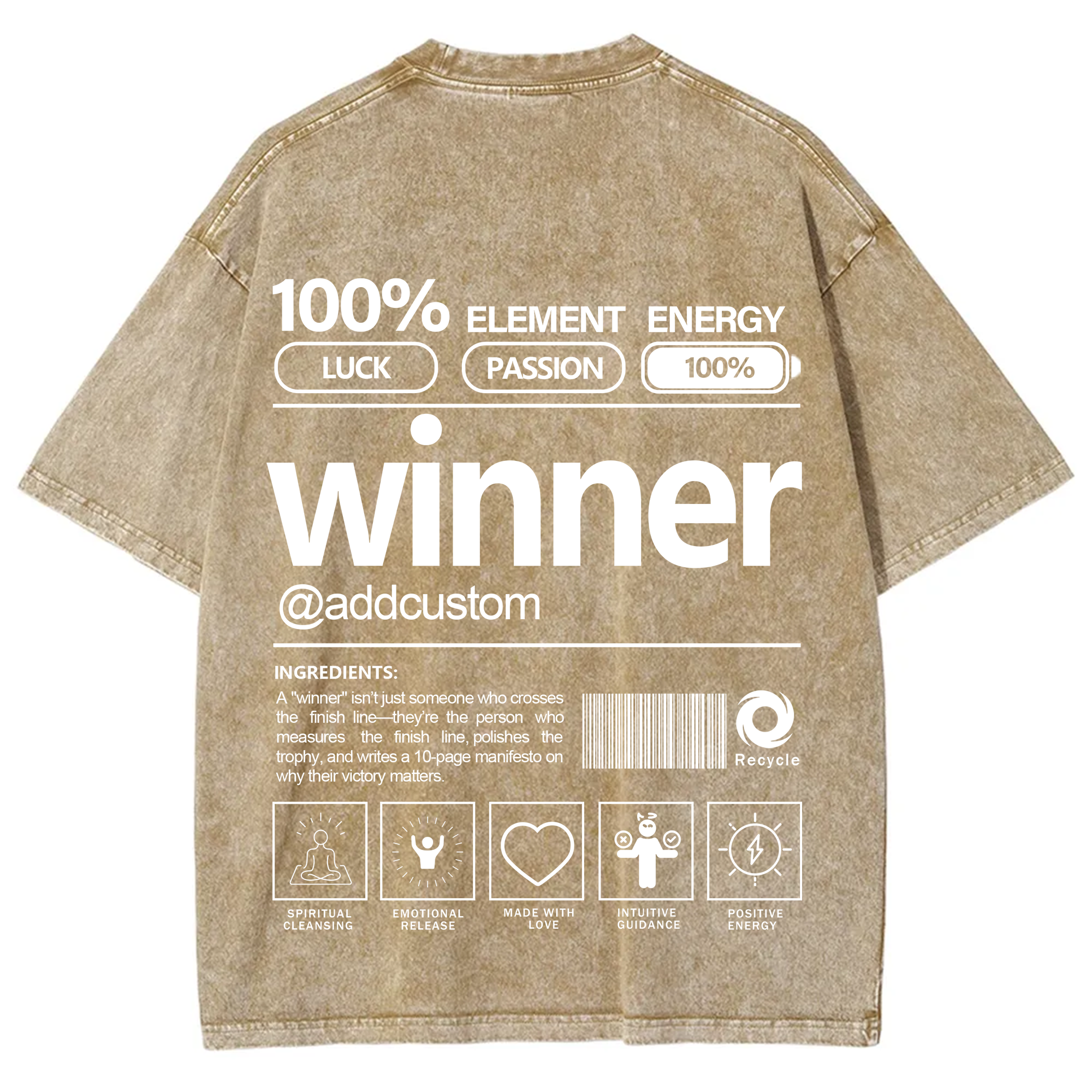 Winner Addcustom Unisex Fit Washed T-Shirt