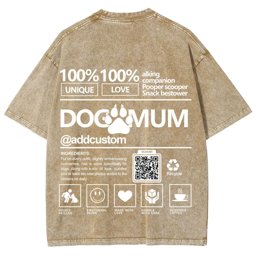 Dog Mum  Addcustom QR Code Name Unisex Fit Washed T-Shirt