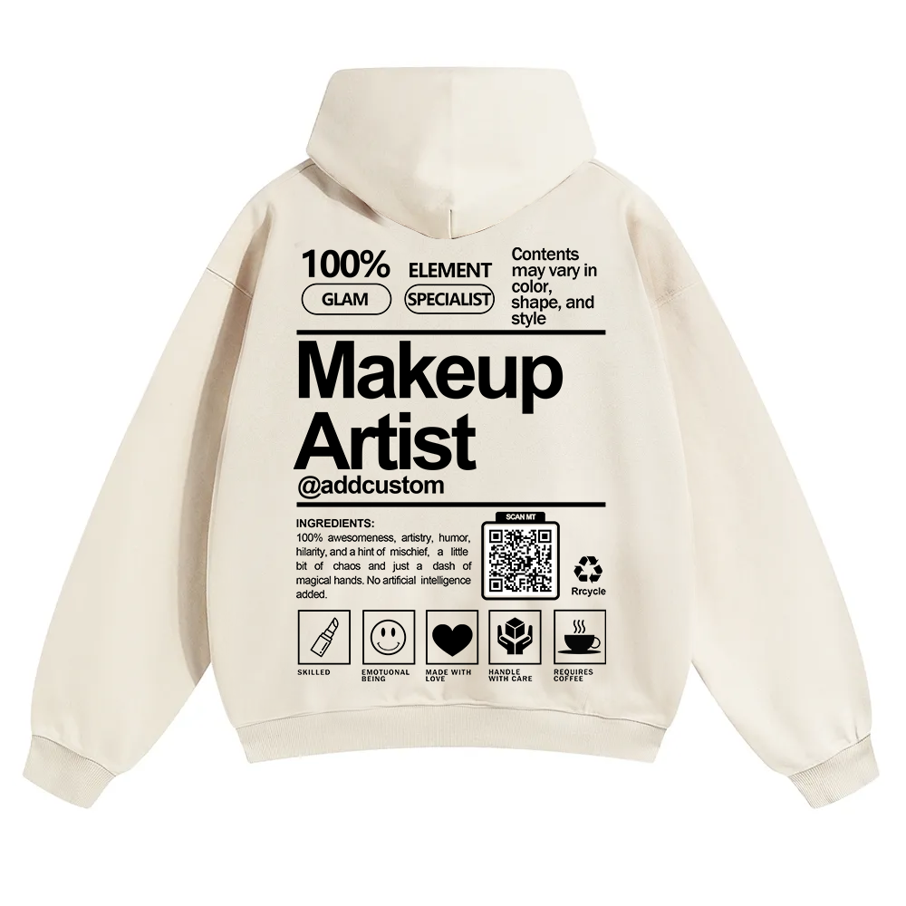 Wearishow Makeup Artist Addcustom QR Code Solid Color Hoodie