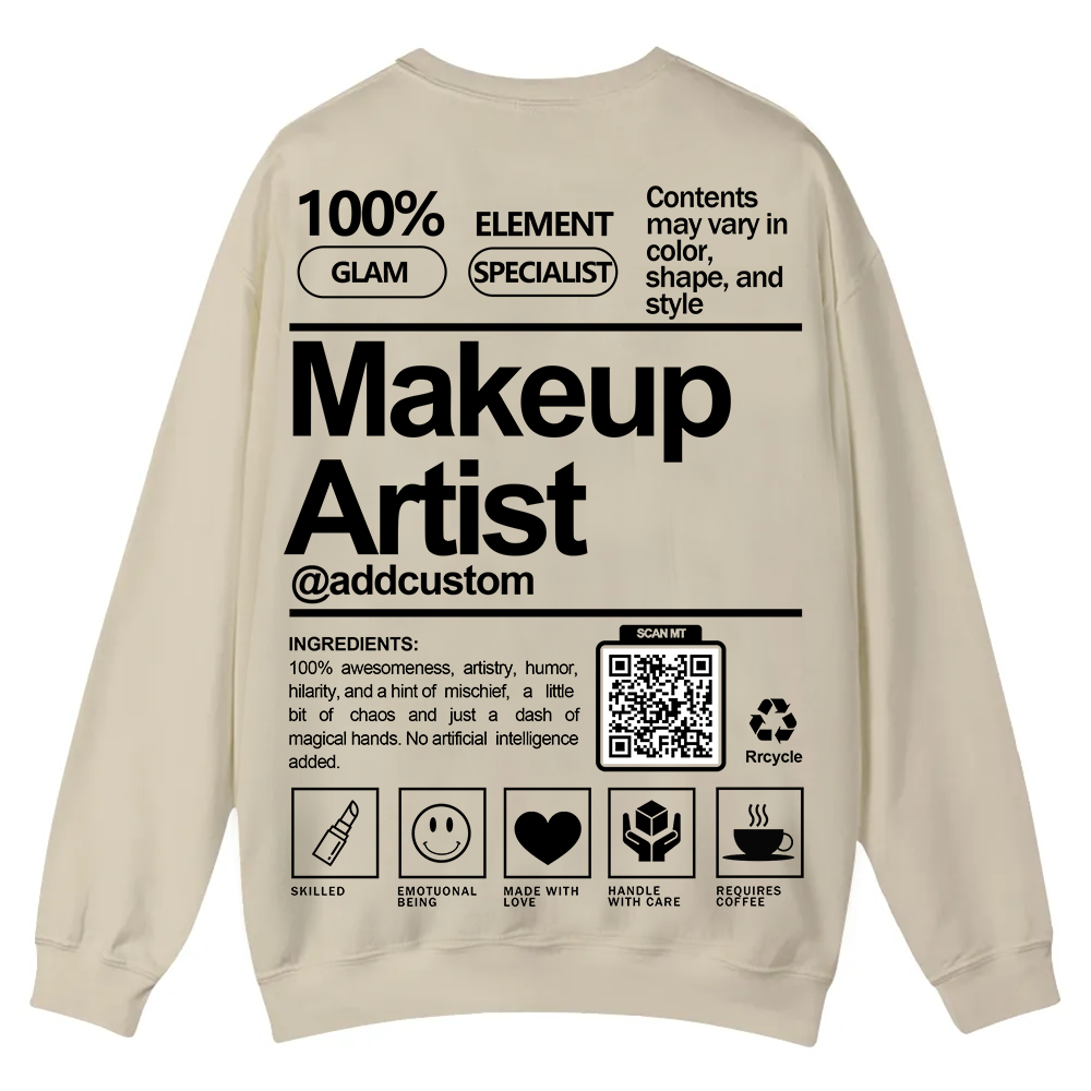 Wearishow Makeup Artist Addcustom QR Code Casual Crewneck Sweatshirt