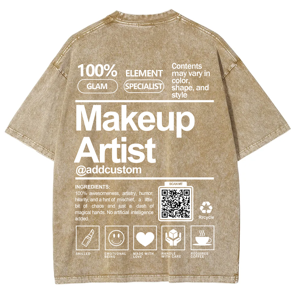 Wearishow Makeup Artist Addcustom QR Code Unisex Fit Washed T-Shirt