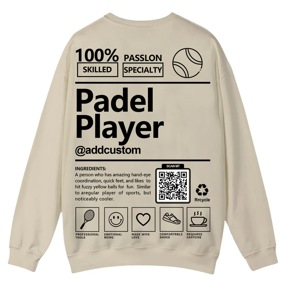 Padel player Addcustom QR Code Casual Crewneck Sweatshirt wearishow