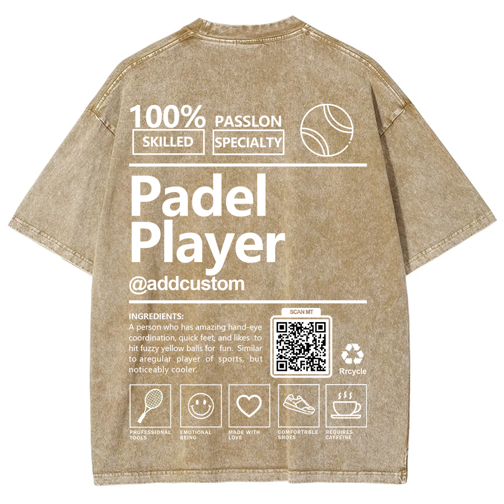 Padel player Addcustom QR Code Unisex Fit Washed T-Shirt wearishow