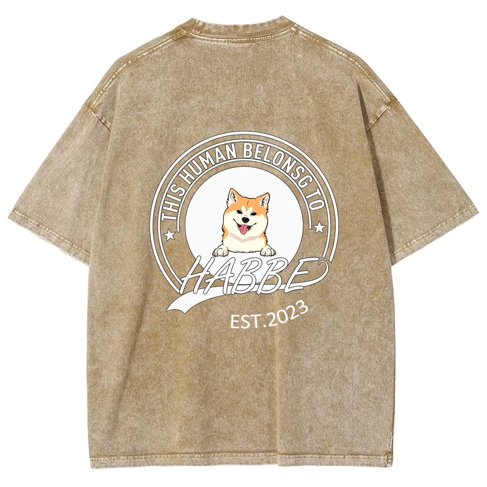 Wearishow -This Human Belongs To - Personalized Custom  WashedT-shirt