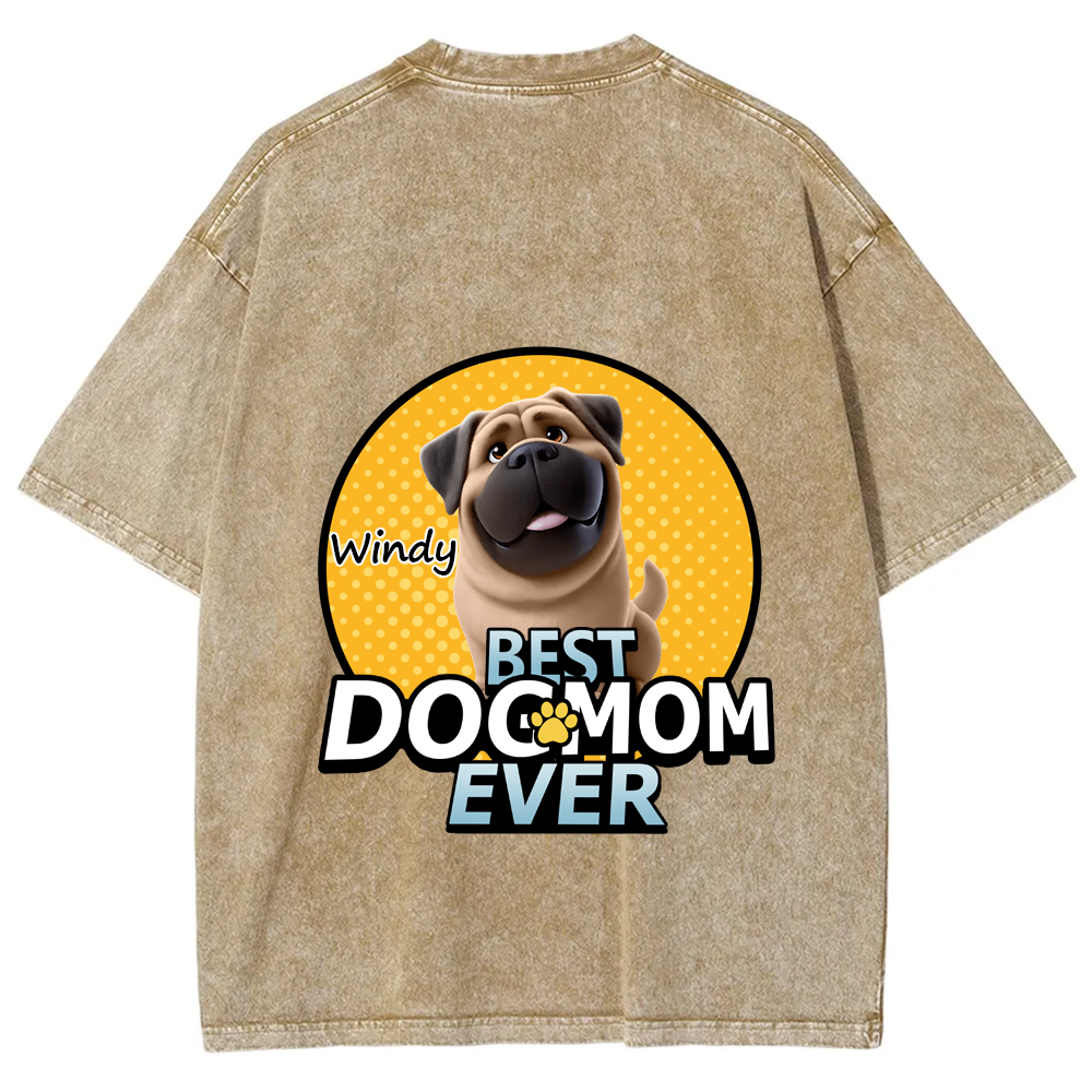 Best Dog Mom For Furry Kid - Personalized Custom Unisex Fit Washed T-Shirt wearishow