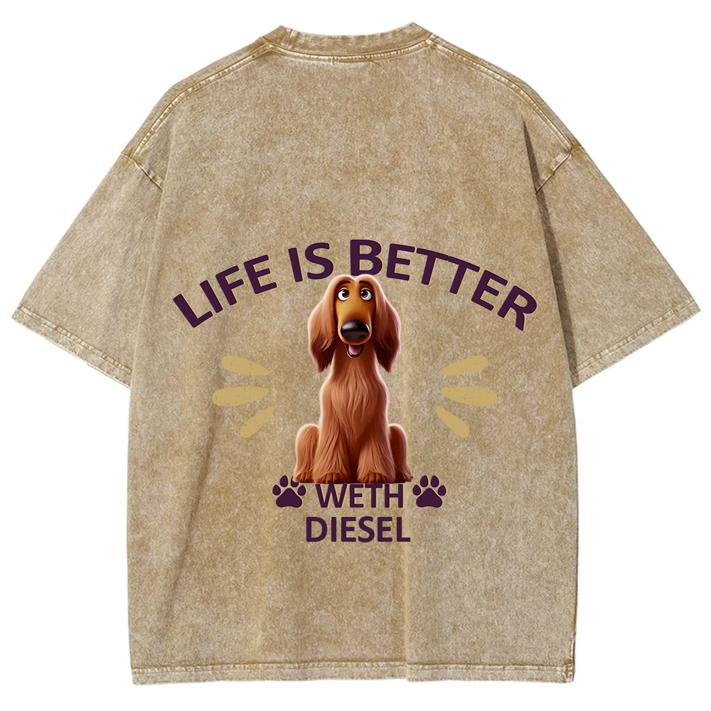 Better Life With My Dog- Personalized Custom Unisex Fit Washed T-Shirt wearishow
