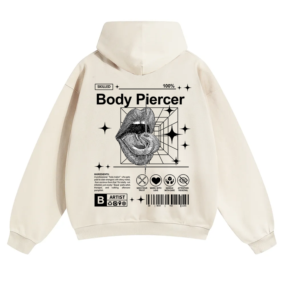 Body Piercer Casual Unisex Solid Color Hoodie wearishow