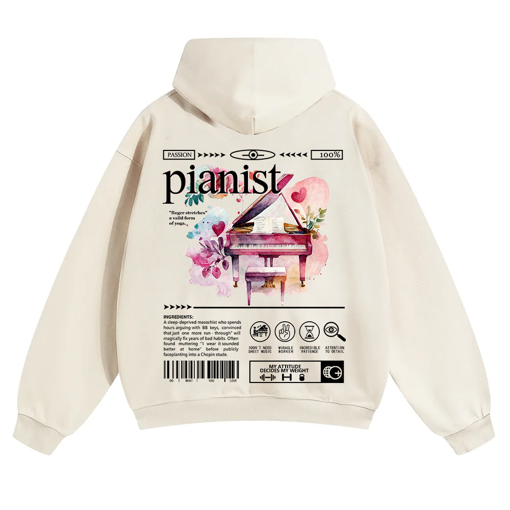 Pianist Unisex Solid Color Hoodie wearishow