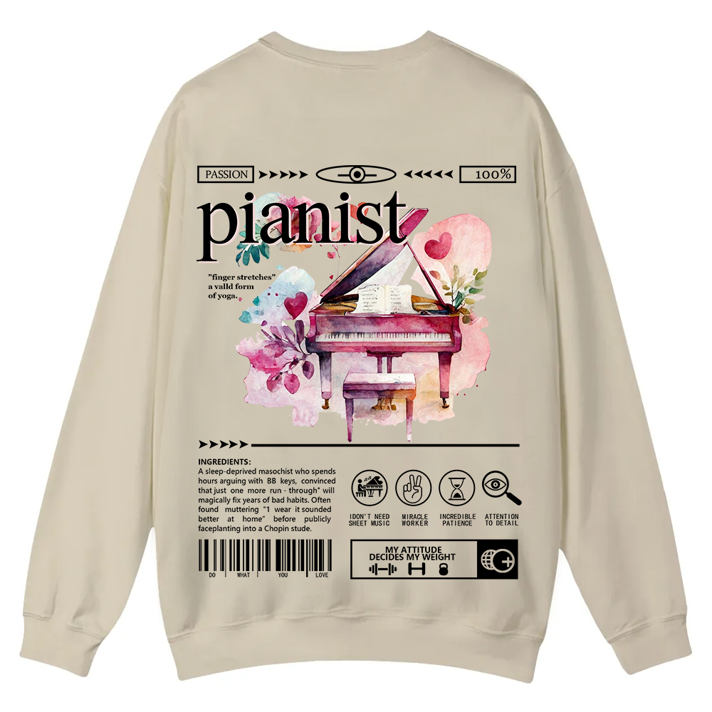 Pianist Casual Crewneck Sweatshirt wearishow