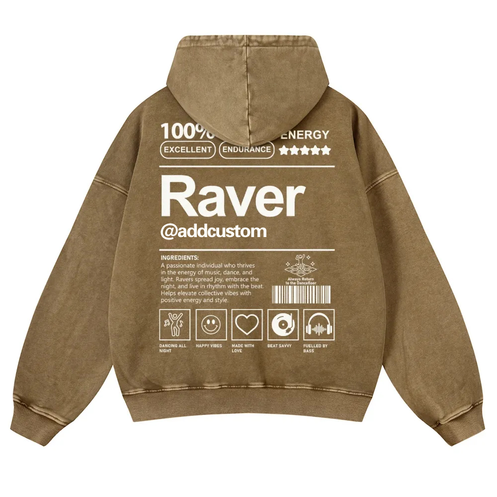 Addcustom Raver Casual Washed Hoodie wearishow