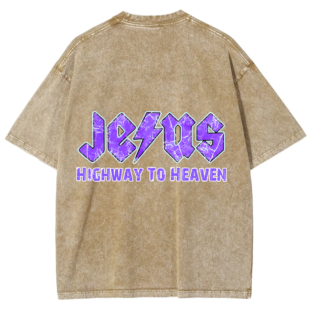 Jesus Highway To Heaven Unisex Fit Washed T-Shirt
