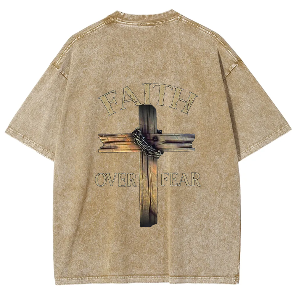 Faith Over Fear Cross Unisex Fit Washed T-Shirt