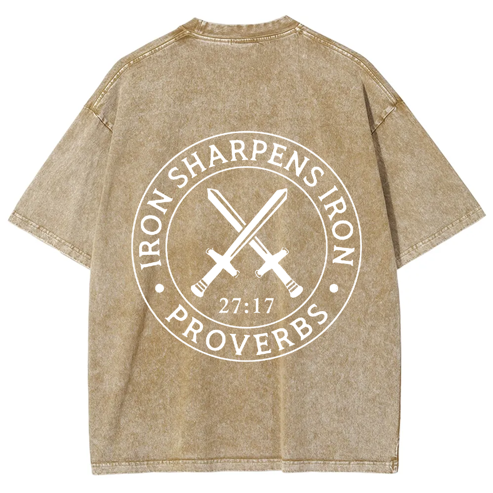 Iron Sharpens Iron PRVOERBS 27:17 Christian Unisex Fit Washed T-Shirt