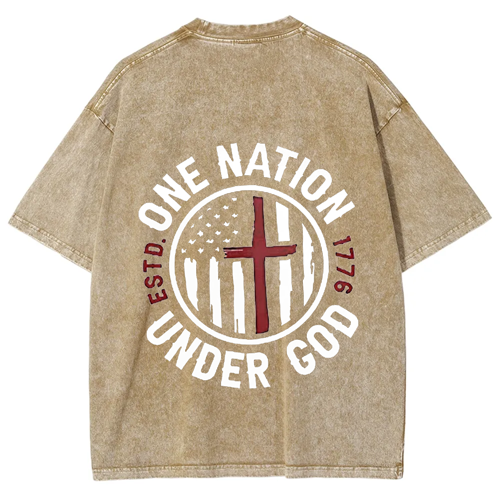One Nation Under God ESTD 1776 Unisex Fit Washed T-Shirt