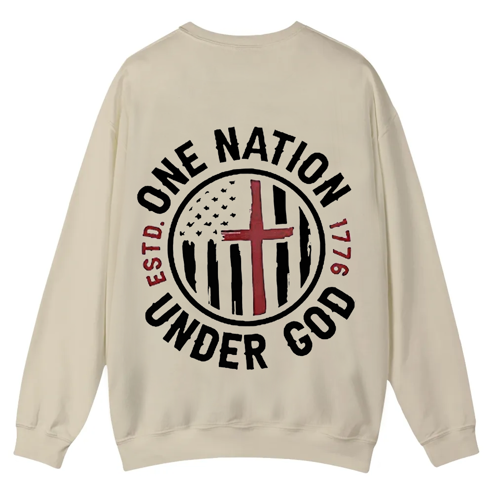 One Nation Under God ESTD 1776 Casual Crewneck Sweatshirt wearishow