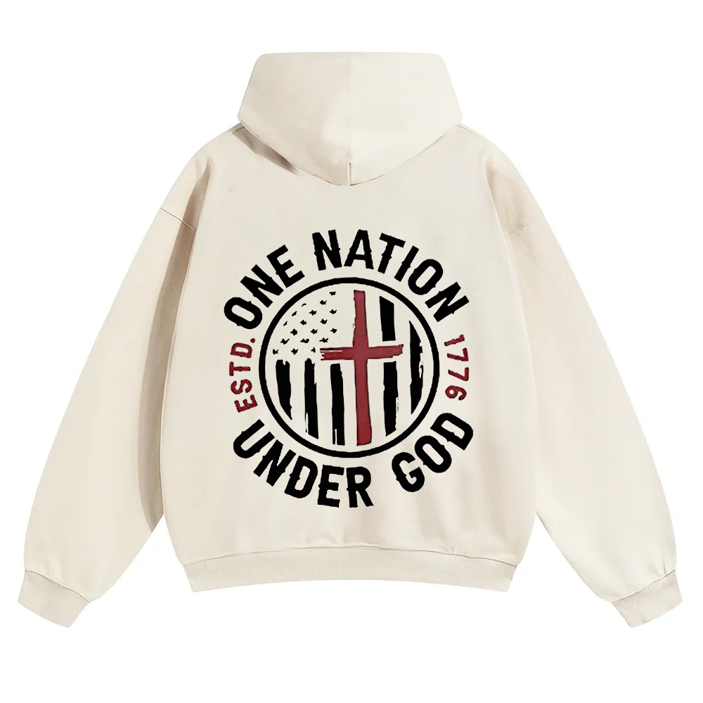 One Nation Under God ESTD 1776 Unisex Solid Color Hoodie wearishow