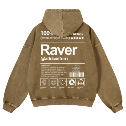 Addcustom Raver Casual Washed Hoodie wearishow
