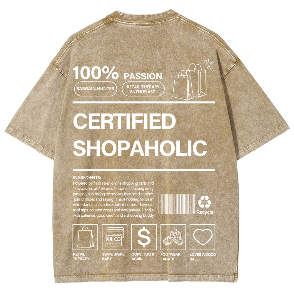 Certified Shopaholic Unisex Fit Washed T-Shirt