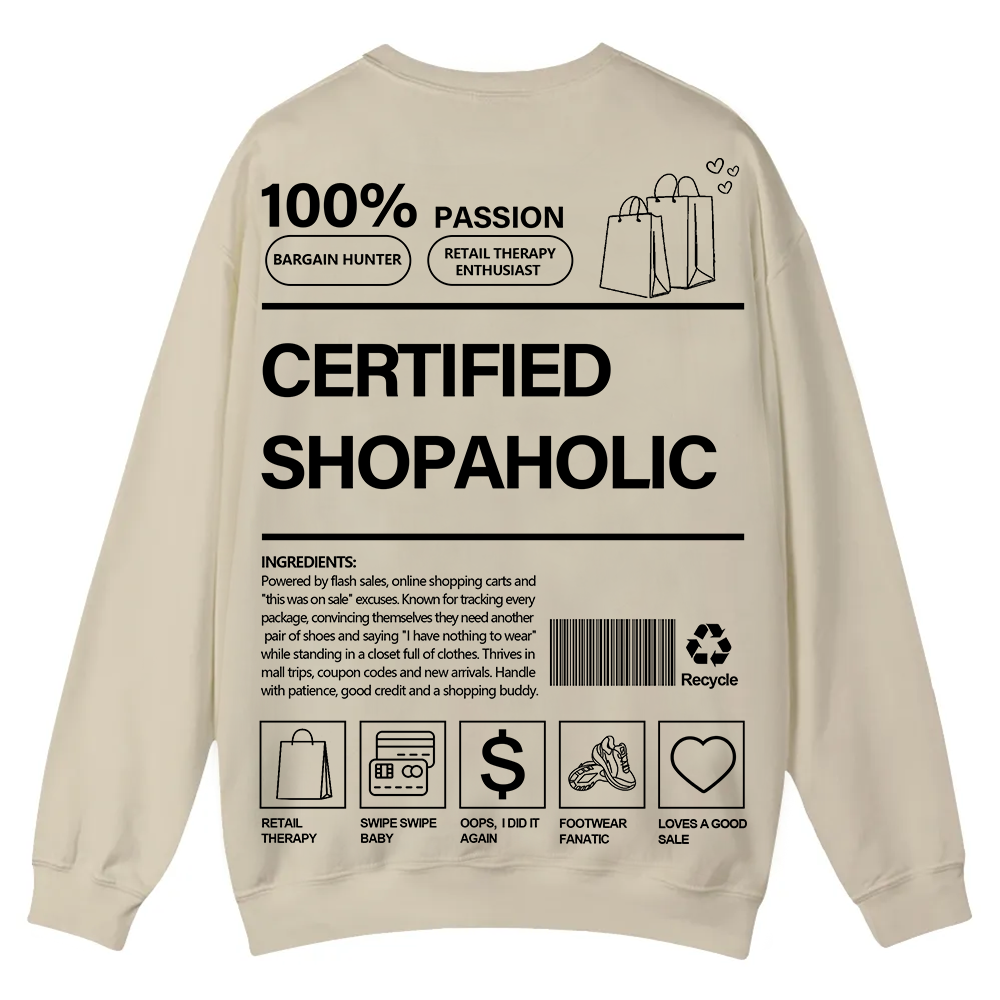 Certified Shopaholic Casual Crewneck Sweatshirt wearishow