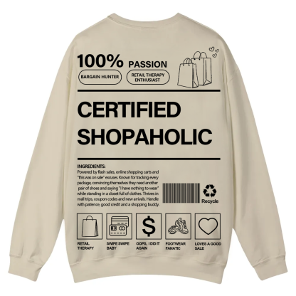 Certified Shopaholic Casual Crewneck Sweatshirt wearishow
