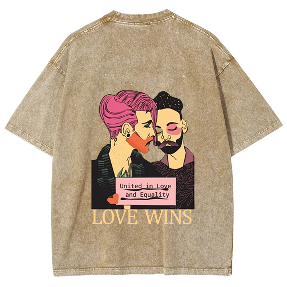 United in Love and Equality Love Wins Unisex Fit Washed T-Shirt