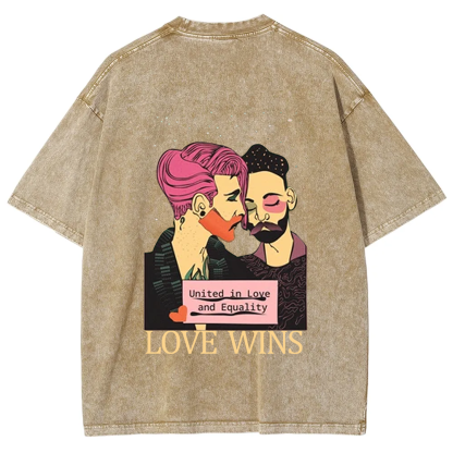 United in Love and Equality Love Wins Unisex Fit Washed T-Shirt