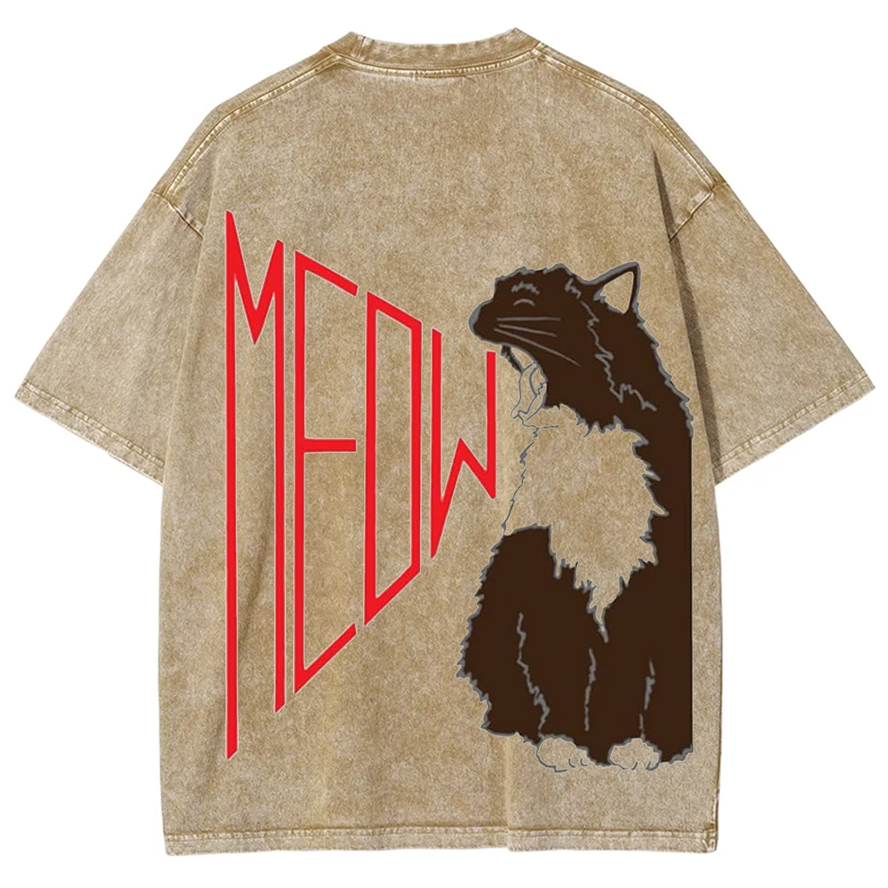 Meow Cat Print Casual  T-Shirt