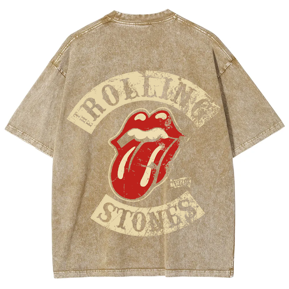 Unisex Vintage Washed Rolling Stones Rock Band T-Shirt