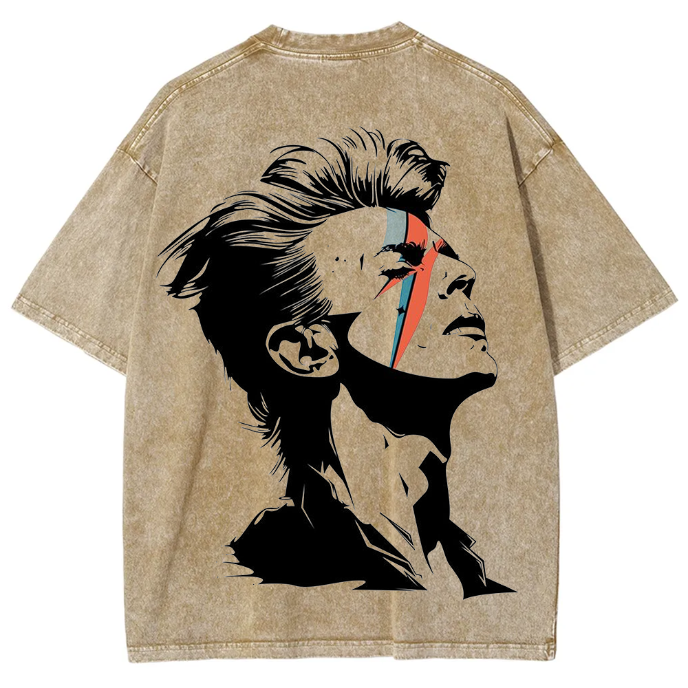 Unisex Vintage Washed David Bowie Aladdin Sane Singer T-Shirt