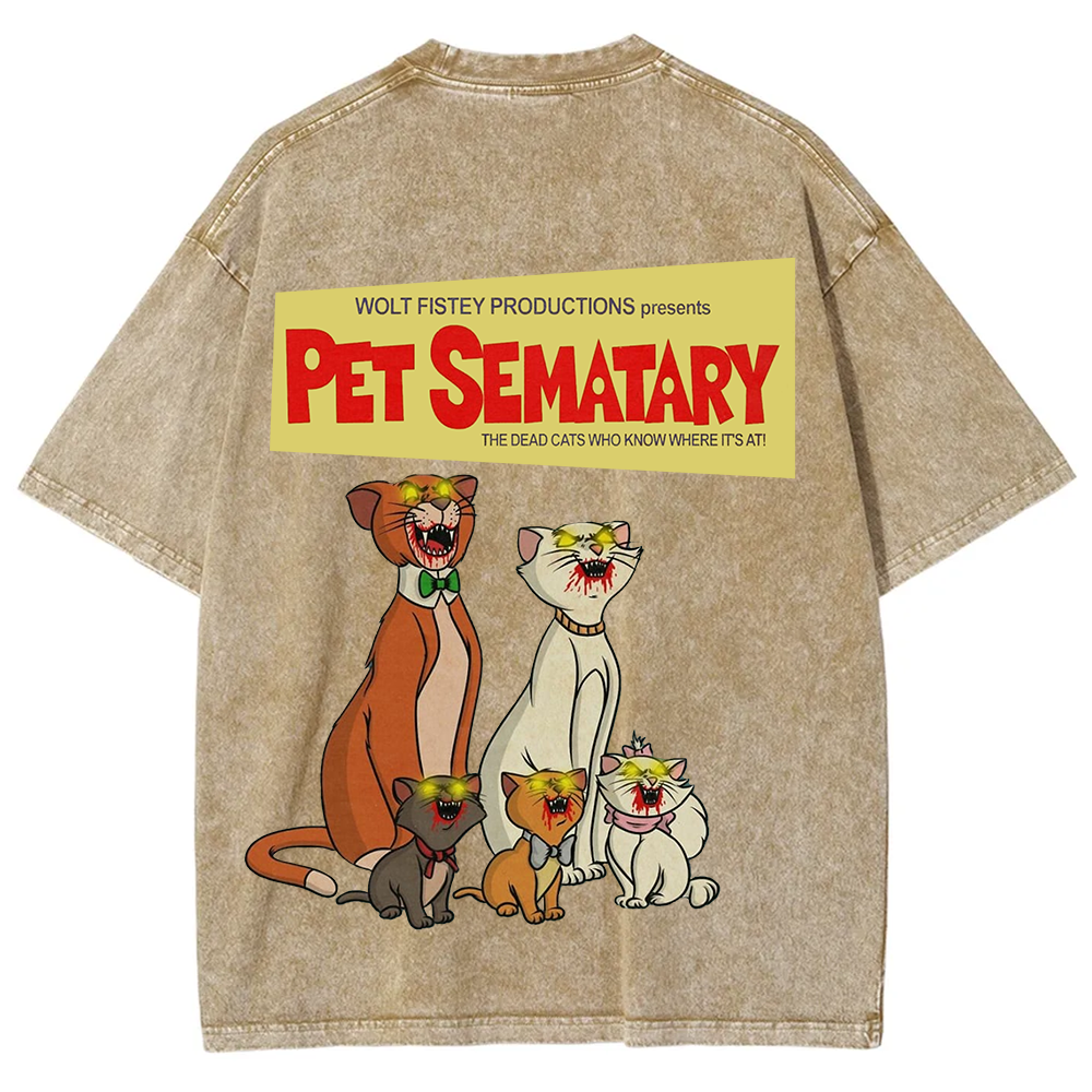 Unisex Vintage Halloween Zombie Cat Pet Sematary Art Print T-shirt