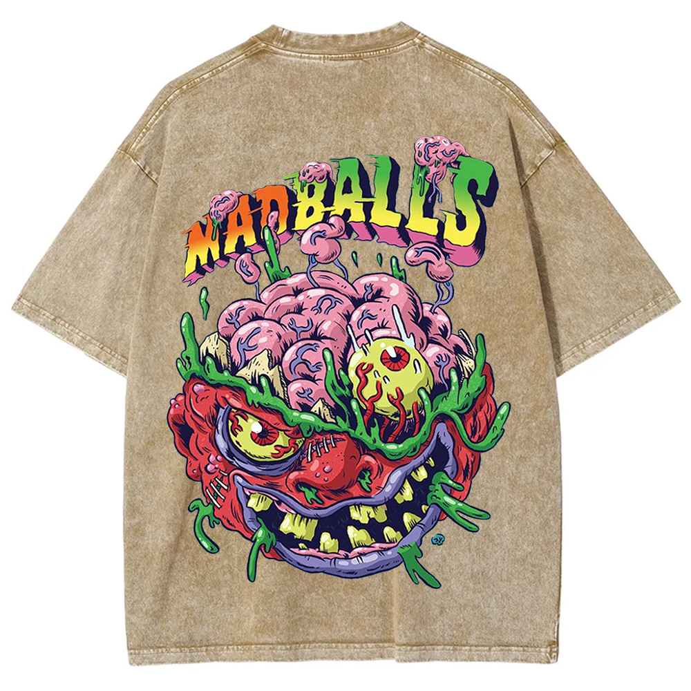 Unisex Blue Madballs Zombie Weird Print Casual  T-shirt