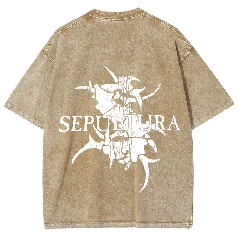 Unisex Vintage Washed Sepultura Heavy Metal Band T-shirt