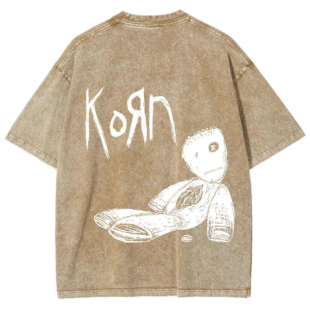 Unisex Vintage Washed Korn Metal Band  T-Shirt